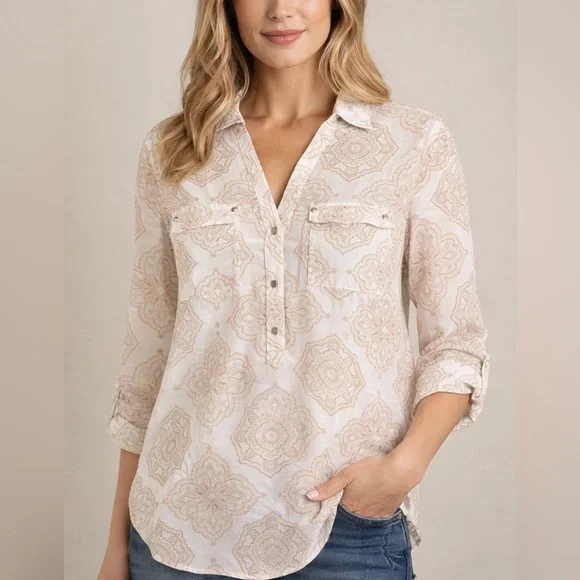 White House Black Market Women's beige & peach blouse size 10 - Picture 1 of 9